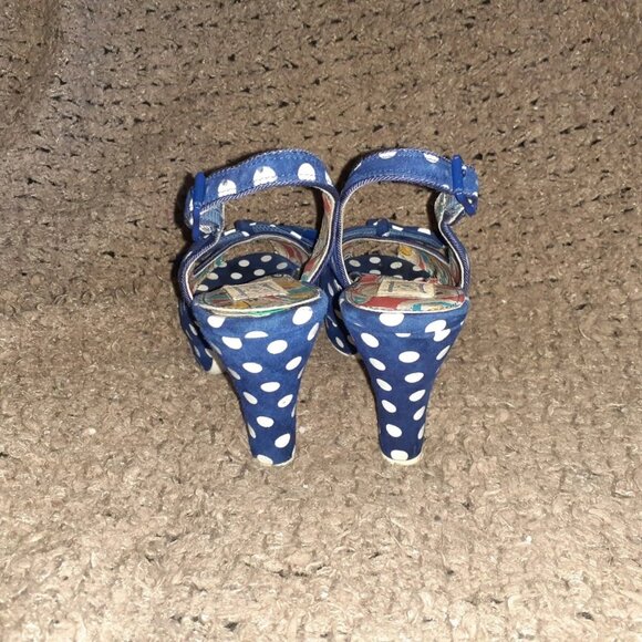 MISS L-FIRE-Suede-Navy/White Polka Dot Retro Style Slingback-Sz 8-Excellent - Picture 6 of 8